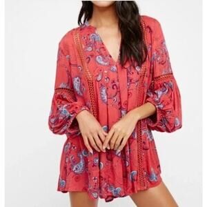 Free People Just the Two of Us Tunic Womens Small Pink Paisley Oversized Top